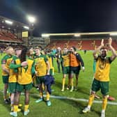 Horsham celebrate after holding Barnsley to a 3-3 draw in the first round of the FA Cup. Picture by Natalie Mayhew, ButterflyFootie