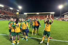 Horsham celebrate after holding Barnsley to a 3-3 draw in the first round of the FA Cup. Picture by Natalie Mayhew, ButterflyFootie