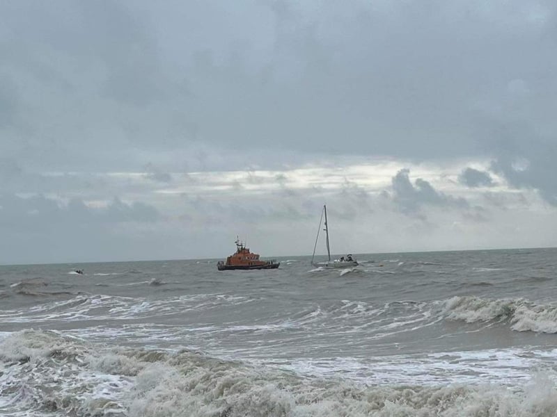 Lifeboat attending yacht off Hastings on Monday morning