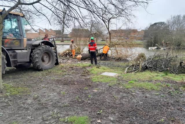 Island clearance work at the Common Pond, Bellbanks Road