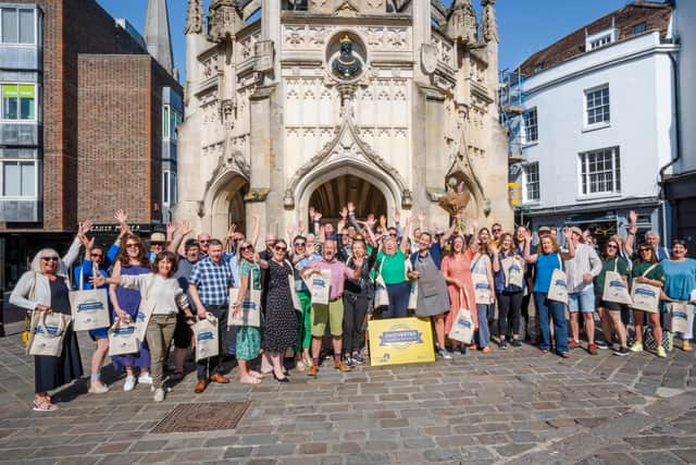 Independent business owners celebrate the launch of the 'Proudly independent. Proudly Chichester' campaign at the Market Cross. Picture by Maxwell Media