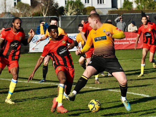 Action from Littlehampton Town's 1-1 draw with Sittingbourne at The Sportsfield in the Isthmian south east division