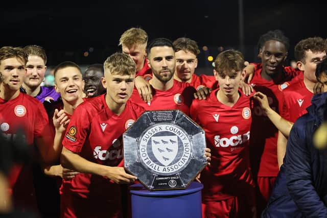 Worthing warmed up for their National South kick-off by lifting the Sussex Community Shield | Picture: Mike Gunn