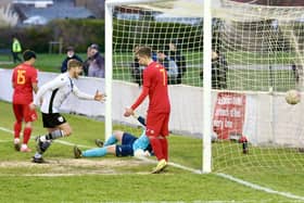 Bexhill's second goal goes in to clinch a fine 2-0 win over Newhaven | Picture: Joe Knight