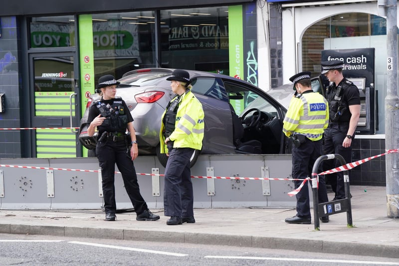 A car has crashed into a high-street shop on London Road in Brighton leading to severe delays on the city’s roads.