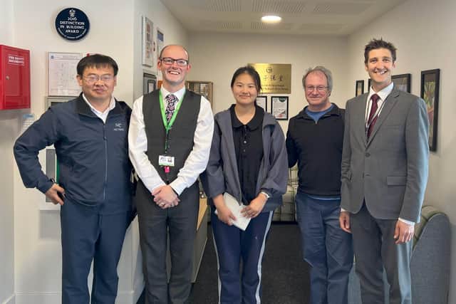 Wang Yonggang, general manager of Esteemed General Manager Eden Project Qingdao, with Bohunt Worthing headteacher Paul Collin, Miss Wang, Jason Brooks and Philip Avery, Bohunt Education Trust director of education