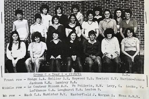 This is the first year photo of my group, Group C. I’m on the front row, second from the left, sporting a very trendy, but questionable perm. Very early days at this point, but already I felt comfortable with the girls in my group. We all had a common bond: sport! We came from very different backgrounds with wide-ranging experiences. A couple were older, having some work experience before returning to education. But all were from far and wide: Cornwall, Manchester, Norfolk, Wales…