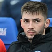 Brighton's Scottish midfielder Billy Gilmour takes his place on the bench ahead of the Everton match