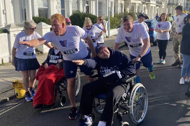 Steve Boylan with friends Jason West and Adrian Heywood, ready to fly round the Worthing 10k route