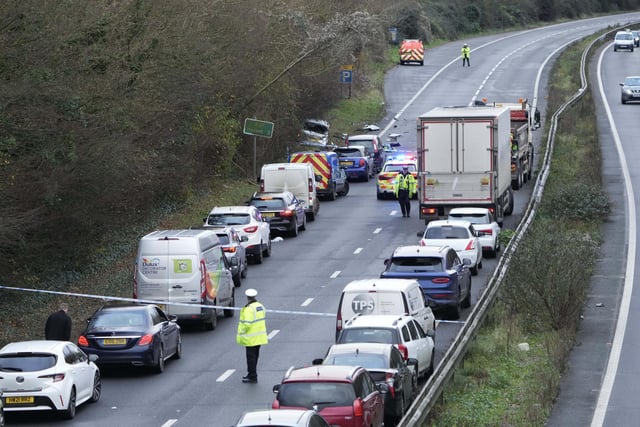 A road traffic accident on the A27 today. Photo: Eddie Mitchell.