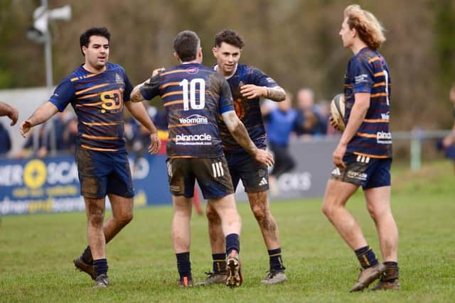 Adam Steele is congratulated after he scores Raiders' fourth try v Hammersmith | Stephen Goodger