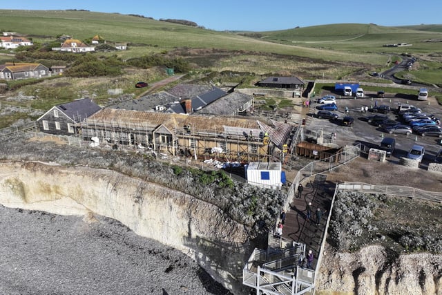 Demolition work is continuing at the Birling Gap Café due to coastal erosion