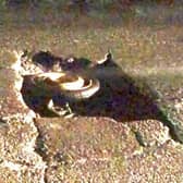 A car tyre fits inside this pothole in Antlands Lane