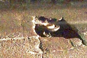 A car tyre fits inside this pothole in Antlands Lane