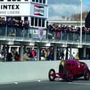 The 1910 Fiat S76 Beast of Turin on the track at the 80th Goodwood Members’ Meeting
