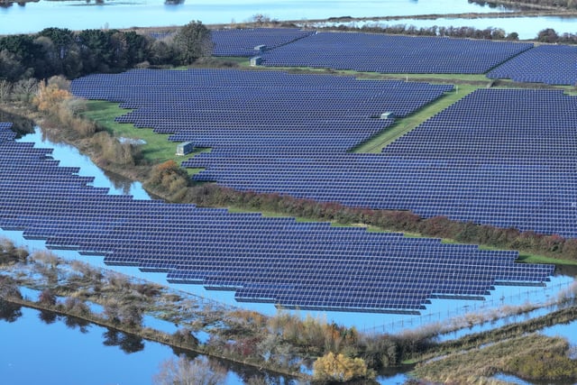 Flansham solar farm near Bognor Regis was seen underwater following severe rain in the region.