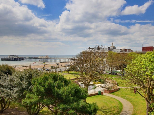 This two-bedroom flat at Warnes, Steyne Gardens, Worthing, has two bathrooms and two reception rooms. It has just come on to the market with Michael Jones Estate Agents at £525,000.