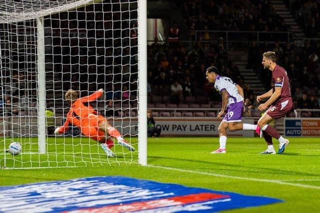 Dion Pereira bags Crawley Town's equaliser at Northampton Town. Picture by Kyle Hemsley/Crawley Town FC