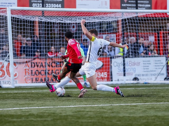 Action from Eastbourne Borough's National South win ovder Dartford at Priory Lane