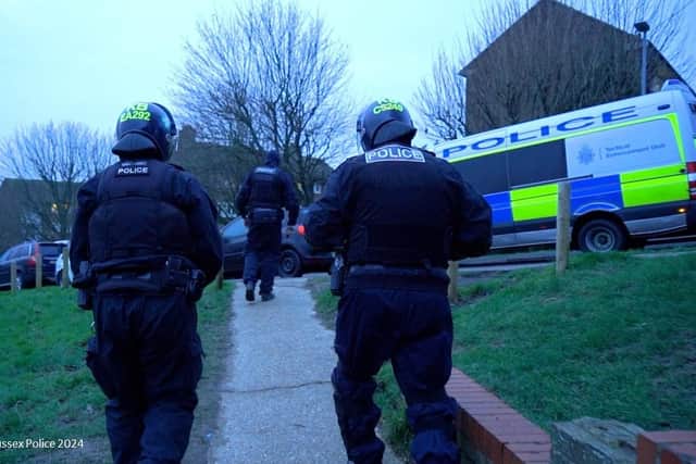 Sussex Police seized Class A drugs and cash and arrested multiple people during eight simultaneous warrants in Hastings this week. Pictures courtesy of Sussex Police