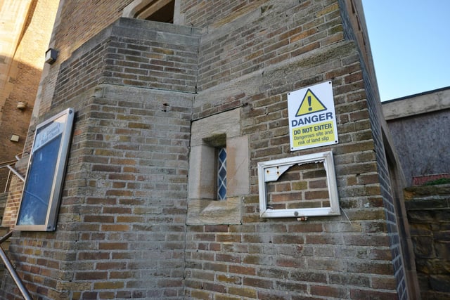 Unstable land off West Hill Road, St Leonards.
Pictured here is St Leonards Parish Church which closed in 2018 because of safety concerns due to landslips.