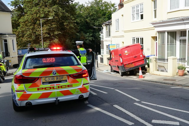Emergency services responded to reports of a van colliding with a wall on St John’s Terrace