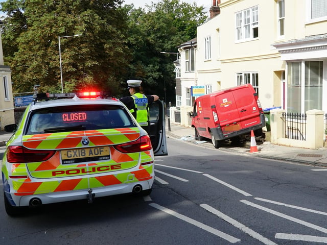 Emergency services responded to reports of a van colliding with a wall on St John’s Terrace