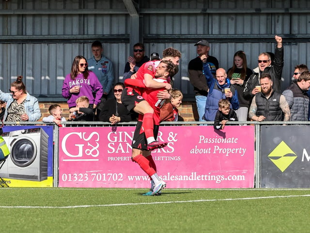 Action from Eastbourne Borough's National South win ovder Dartford at Priory Lane