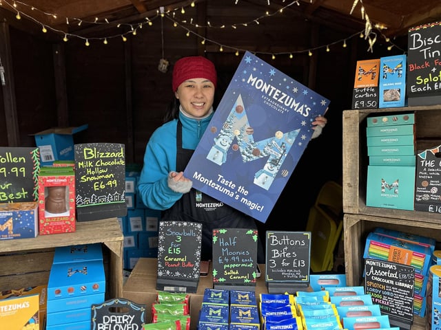 Joan Duong holds the fort at the Montezuma's Chocolate pop-up.