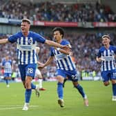 Evan Ferguson of Brighton & Hove Albion celebrates after scoring his and the team's third goal during the Premier League match against Newcastle United