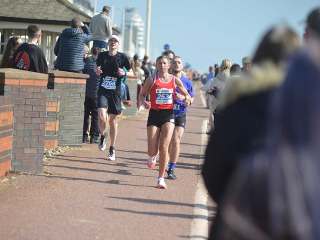 Images from the finish area at the 2026 Hastings Half Marathon