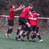 AFC Uckfield celebrate a goal in their win over Horsham YMCA