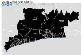 Current ward boundaries for Arun District Council