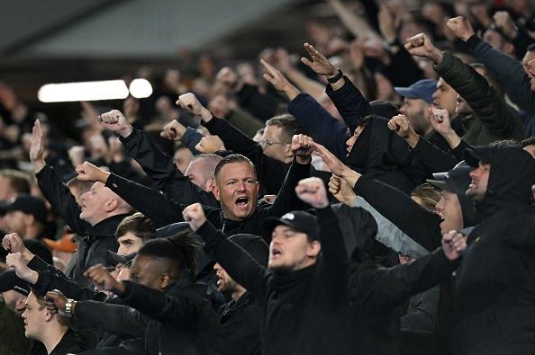 Ajax fans chant during the UEFA Europa League Group B football match
