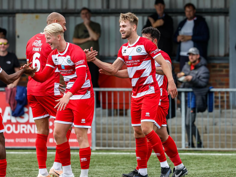 Images from Eastbourne Borough's 2023-24 season opener, a 1-0 National South home win over Hampton and Richmond