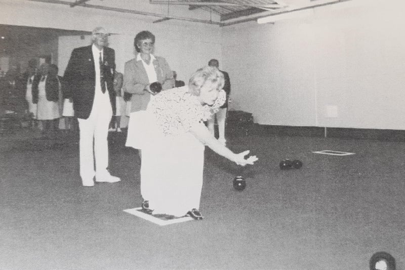 Geraldine Lissenberg bowling the first wood on the new indoor rinks in 1997, when she was mayor of Worthing.