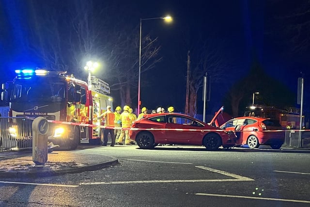In Pictures: Woman taken to hospital following two car collision in Eastbourne