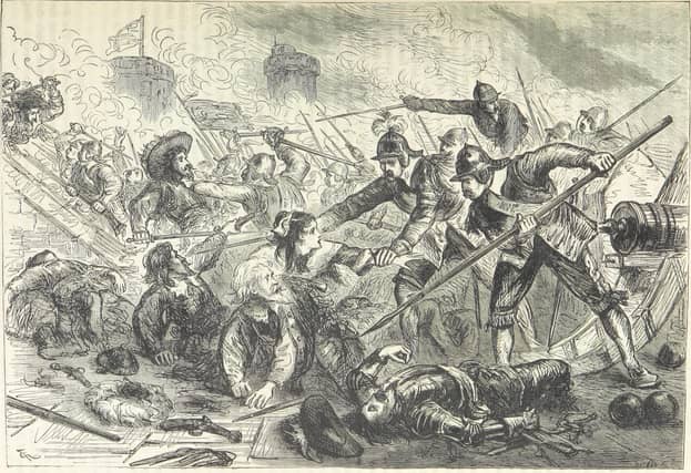 Line drawing of the Siege of Basing House near Basingstoke