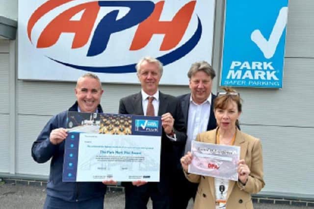 Image (from left to right): Warren Bradshaw, Southern Area Manager for British Parking Association, Nick Caunter, Managing Director at APH, David Evans, Gatwick Operations Manager at APH, and Sarah Caunter, Company Director at APH. 