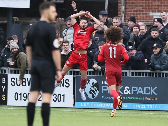 Action from Worthing's superb 3-0 win at home to Dartford in the National League South at Woodside Road