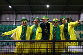 Horsham fans in fancy dress cheer on their team prior to the Emirates FA Cup First Round Replay match between Horsham and Barnsley at The Camping World Community Stadium.(Photo by Charlie Crowhurst/Getty Images)