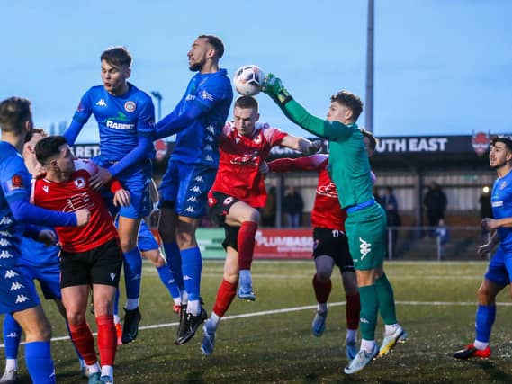 Action from Eastbourne Borough's 2-0 home loss to Worthing in National South