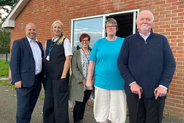 From left: MSDC deputy leader John Belsey, Clarion Futures communities officer Dawn Rennie, Mid Sussex Food Partnerships coordinator Sara Smart, director and executive manager for the Quarry Café and Community Fridge Sarah Howland and MSDC cabinet member for community Norman Webster