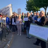 Nick Gibb MP confronts protestors outside the Bognor Regis Golf Club