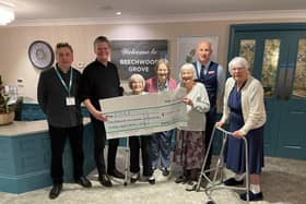 From left to right: David Edwards & Stephen Lloyd (EDAA), Patty Meredith, Corrie Paxton, Joan Seagrave (Residents), Iain Attwood (Head of Hospitality at Beechwood Grove) and Mary Corin (Resident)
