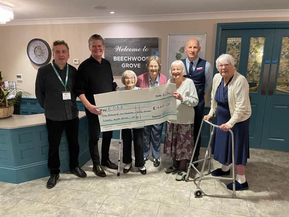 From left to right: David Edwards & Stephen Lloyd (EDAA), Patty Meredith, Corrie Paxton, Joan Seagrave (Residents), Iain Attwood (Head of Hospitality at Beechwood Grove) and Mary Corin (Resident)
