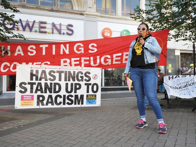 Hastings Stand Up To Racism's National Day Of Protest on August 10 2024 in Robertson Street.