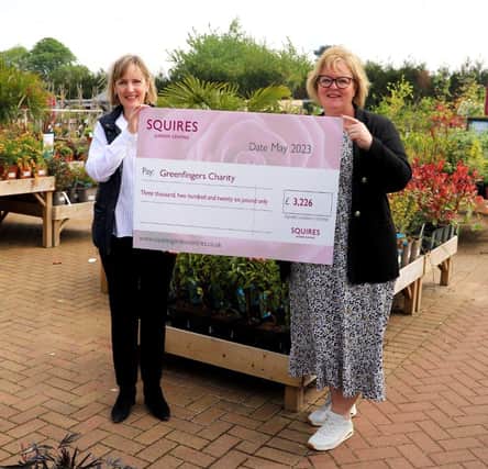 Above from left:  Sarah Squire (Chairman, Squire’s Garden Centres) with Linda Petrons (Director - Fundraising & Communications, Greenfingers Charity)
