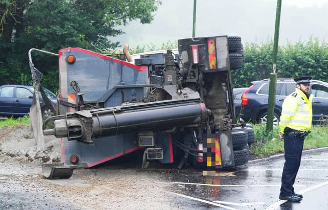 West Sussex Fire & Rescue Service said they were called at 8.12am on Thursday, July 27, to reports of a road traffic collision involving a heavy goods vehicle on the A24 southbound at Findon
