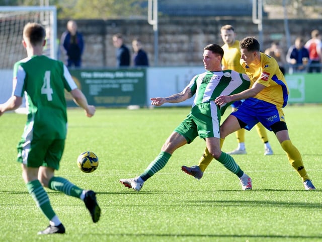 Action from Lancing v Chichester City in the Isthmian south east division